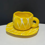 Yeknu 300ML Blue Sky and White Clouds Coffee Cup Tableware Set Hand-painted Ceramic Mug Milk Breakfast Cup Cute Coffee Tableware