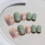 Yeknu  24pcs Spring Floral Print Press on Nails Small Fresh Flowers Manicure Wearable Nail for Women and Girls False Nail