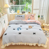 Yeknu Classic Plaid Duvet Cover, Soft Lace Bedding Set, Skin-Friendly Bow-Design Duvet Cover