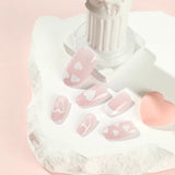 Yeknu  24pcs French White Border Heart-shaped Print Press on Nails Simple Short Nails Full Cover Wearable False Nails