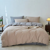 Yeknu  Premium 100% Washed Cotton Yarn-Dyed 4-Piece Duvet Set (1 Duvet Cover + 2 Pillowcases + 1 sheet), Ultra-Soft Bedding Set
