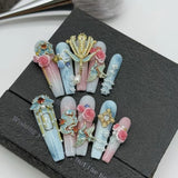 Yeknu 10Pcs High Quality Handmade Press on Nails Simple And Elegant  Royal A must For Trends Fashion Weapon Nail Stickers  Elegant