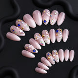 Yeknu  24pcs 3D Pearl Rhinestone Press On Nails Luxury Crystal Gem Fake Nail Almond Clear Nude Bling False Nail for Women&Girl