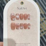 Yeknu  10Pcs French 3D Flower False Nails Vintage Acrylic Square Press on Nails Golden Glitter Nail Art Handmade with Floral Fake Nails