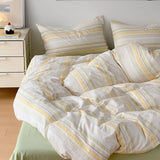 Yeknu  Ins Dopamine Korean Striped Washed Cotton Four-piece Bedding Set Cream Style Bed Sheet Quilt Cover Three-piece Set