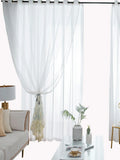 Yeknu  Simple window screen, White chiffon embroidered screen, Bedroom balcony partition, Transparent dustproof screen curtain