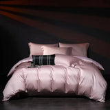 Yeknu  100%Egyptian Cotton Reversible Silver Purple Duvet Cover 4Pcs Luxury Soft Bedding Set Solid Color Duvet Cover Sheet Pillowcases