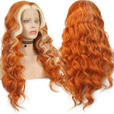 Yeknu  Ginger Wig with Blonde Highlights Wig Synthetic Lace Front Wig Loose Deep Long Curly Wavy Hair 13X4 Frontal Wigs for Women Party
