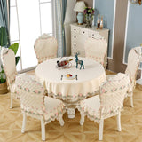 Yeknu flower hem Style Tablecloth Anti-Slip Chair Cover Embroidered Lace Chair seat Cushion Rectangular Table Cloth Wedding set