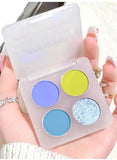 Yeknu  4-Color Eyeshadow Palette Cut Off Eye Makeup Purple Green Eye Shadow Glitter Pearly Colorful Eyeshadow Korean Eye Makeup Palette