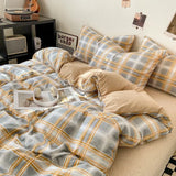 Yeknu Japanese Style Check Queen Duvet Cover Set 1/3 Pcs Soft Washed Quilt Cover and Pillowcase or Only Quilt Covers Blanket Cover Set