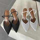 Yeknu  Spring Breathable Mesh Pointed Toe Women Pumps Elegant Slingbacks Thin Low Heels Shoes