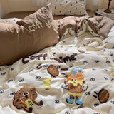 Yeknu Cartoon Animal Embroidery Bedding Set For Adults Kids Cute Flat Fitted Sheet With Pillowcases Washed Cotton Colorful Full Size