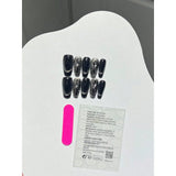 Yeknu  10pcs/Set Extra-Long Coffin Nails Gradient Black Cat Eye Rhinestone Detachable Press-On Manicure With Jelly Gel