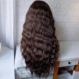 Yeknu  Chocolate Brown Deep Wave Lace Front Wigs for Women Free Part Synthetic Hair Long Brown Curly Wavy 13X4 Glueless Daily Party Use