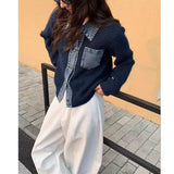 Yeknu  Knitted Autumn Winter Cardigan Women Denim Patchwork Fashion Ladies Cardigans Casual Loose Woman Sweater Coats