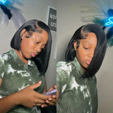 Yeknu  200% Density 13x4 Short Bob Straight HD Transparent Lace Brazilian Remy Hair Full Lace Frontal Wigs 100% Human Hair For Women