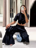 Yeknu  Solid Cascading Ruffle Women's Trousers Elegant High Waist Wide Leg Female Pants Summer Autumn Fashion Lady Bottoms New