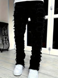Yeknu  Y2k hip-hop style fringed jeans, men's casual street style stretch jeans