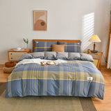 Yeknu  100% Cotton Bedding Quilt Cover Set with Pillowcase Japan Style Grid  Housse De Couette 220x240 Duvet Cover Set King Size