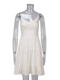 Yeknu  Jastie Spring Summer Women's Linen Cotton Dress Vintage  A-line Sling Dress Sexy Hot Girl V-neck Camisole RUFFLES Dress