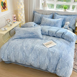 Yeknu  New 100 Cotton with Bed Cover Jet Small Fresh Blue Duvet Cover Skin Friendly Breathable Bedding AB Version Double-sided Use