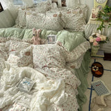 Yeknu  Korean Princess Style Floral Ruffles Bedding Set Skin-friendly Soft Duvet Cover Set Bed Sheet Or Bed Skirt Pillowcases