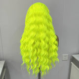 Yeknu  Neon Green Wave Wig Synthetic Lace Wigs Long Loose Curly Lace Frontal Wigs for Women Natural Wave Fluorescen Green Wig Cosplay