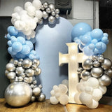 Yeknu 132Pcs Baby Blue Balloon Arch Garland Kit Milky White Metallic Silver Ballon for Bridal Shower Wedding Princess Party Decoration