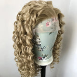 Yeknu  Loose Curly Synthetic Lace Front Wigs for Women Ash Blonde Wig Glueless Pre Plucked Dirty Blonde Deep Curly 13X4 Lace Frontal