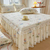 Yeknu  100%Cotton King Queen Bed Skirt Ruffle Cotton Quilted 18Inch Bed Skirt Thick Quilted Bed Cover Dustproof Bed Skirts 2Pillowcases