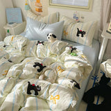 Yeknu INS Cartoon Pattern Bedding Set For adults kids Fluffy pink lovely Flat Sheet With Pillowcases Colorful King Queen Full size
