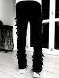Yeknu  Y2k hip-hop style fringed jeans, men's casual street style stretch jeans
