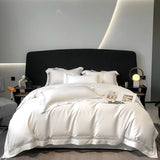 Yeknu 4Pcs Luxury 1000TC Egyptian Cotton White Hotel Style Bedding Set Hollow Wide Edge Duvet Cover Bed Sheet Fitted Sheet Pillowcases