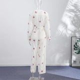 Yeknu  Elegant Print Women Jumpsuits Fashion Long Sleeve V-neck Zippers Female Overalls Summer Autumn All-match Lady Outfit New