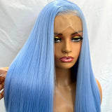 Yeknu  Light blue Long Straight Synthetic Wig Free Part 13X4 Lace Front Wig for Women Natural Heat Resistant Wigs Cosplay Daily Party