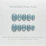 Yeknu 10Pcs Short Handmade White Press On Nails Cat Eyes Pure Ballerina Decoration Wearable False Nails Full Cover Nail Tips Art