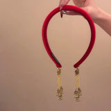 Hair Accessories Alloy Bell Tassel Hairband Luxury Shiny Vintage Hair Hoop Flocking Fake Earrings Ethnic Style Headband Party