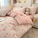 Yeknu 100% Cotton 4-Piece Duvet Cover Set (1 Duvet Cover 2 Pillowcases 1 sheet), Minimalist Cartoon Design, Ultra-Soft Bedding Set