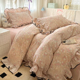 Yeknu  3pcs Korean style Duvet Cover Set (1*Duvet Cover + 2*Pillowcase, Without Core),Princess lace Bedding Set, Soft Comfortable