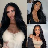 Yeknu  Black Wig Long Natural Wavy Synthetic Lace Front Wig Glueless Curly Body Wave Brunette Hair Lace Frontal Wigs for Women Party