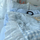 Yeknu Korean Princess Style Lattice Double Layer Lace Bedding