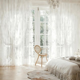Yeknu  French Vintage Ruffled Lace Embroidered Curtain Sheer, Bedroom Balcony Living Room Drapes, Light-Filtering Privacy Protection