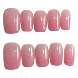 Yeknu  10pcs Handmde Pink Cat Eyes Fake Nails INS Simple Short Coffin/Almond False Nails for Women Wearable Detachable Press on Nails
