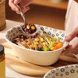 Yeknu  Creative Oval shape Rice Bowls, Thickened Ceramic Home Kitchen Restaurant Supplies, Cute Breakfast Dessert Fruit Salad Bowl, 1Pc