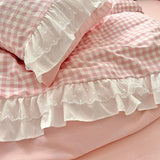 Yeknu Korean Princess Style Lattice Double Layer Lace Bedding