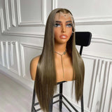 Yeknu  13X4 Brown Wig Long Straight Synthetic Hair Lace Front Wig Natural Light Brown Brunette Colored Lace Frontal Wigs for Women