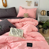Yeknu  Mixed and matched small floral fiber washed cotton solid color four-piece quilt cover girl heart 1.5m 1.8 sheets