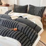 Yeknu  Winter warm coral fleece Jacquard duvet cover fluffy plush luxury double bed couple quilt cover 220x240 cozy bedding set