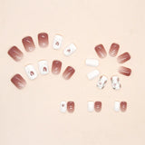 Yeknu  24 PCs Short French Gradient Simple Floral Nails with 1 Jelly Glue and 1 Nail File